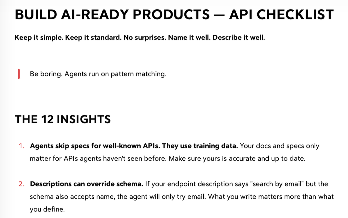 Preview of the Build AI-Ready Products API Checklist — the 12 insights